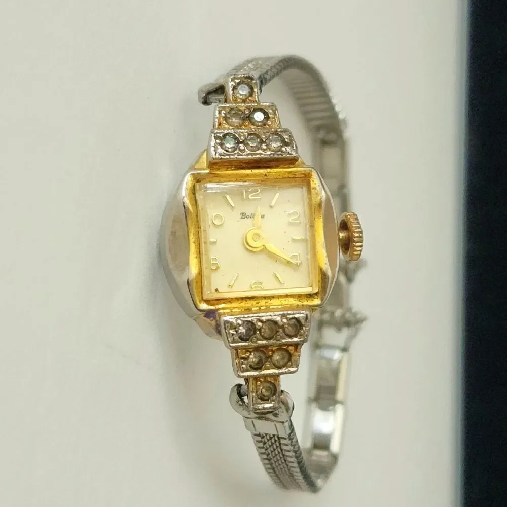 Vintage Bolivia gold silver rhinestone watch